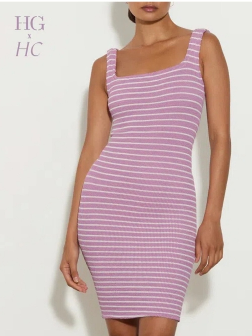 New Hunza G x Helena Christensen Crinkled-Knit Tank Dress Pink White - Picture 7 of 9